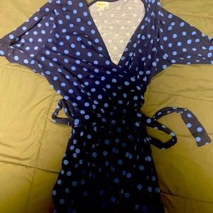 Dark blue with lighter blue polka dots